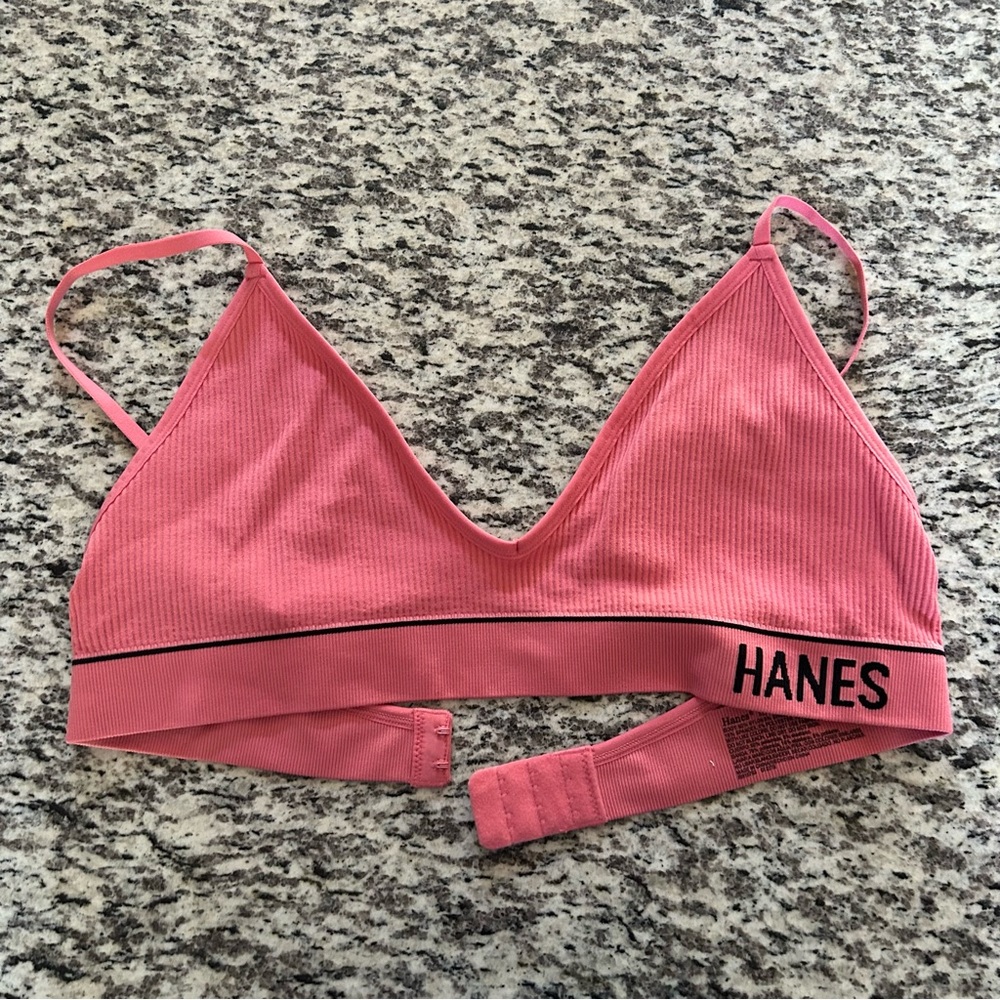 Hanes Pink Women’s Bra Ribbed Comfy No Padding Size XL